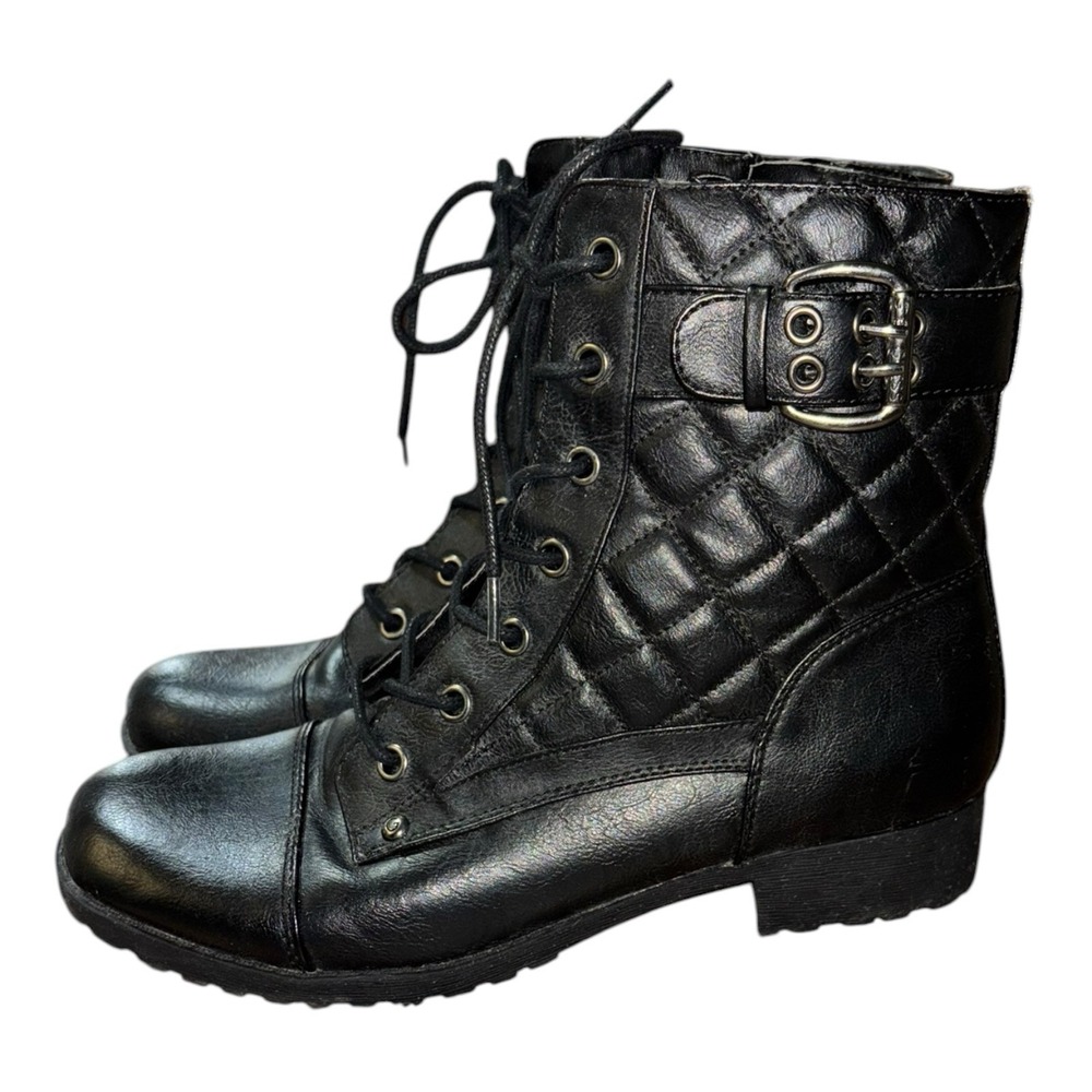 G by GUESS Gerakster Women's Black Size 8M Quilted Combat Boots Moto Ankle